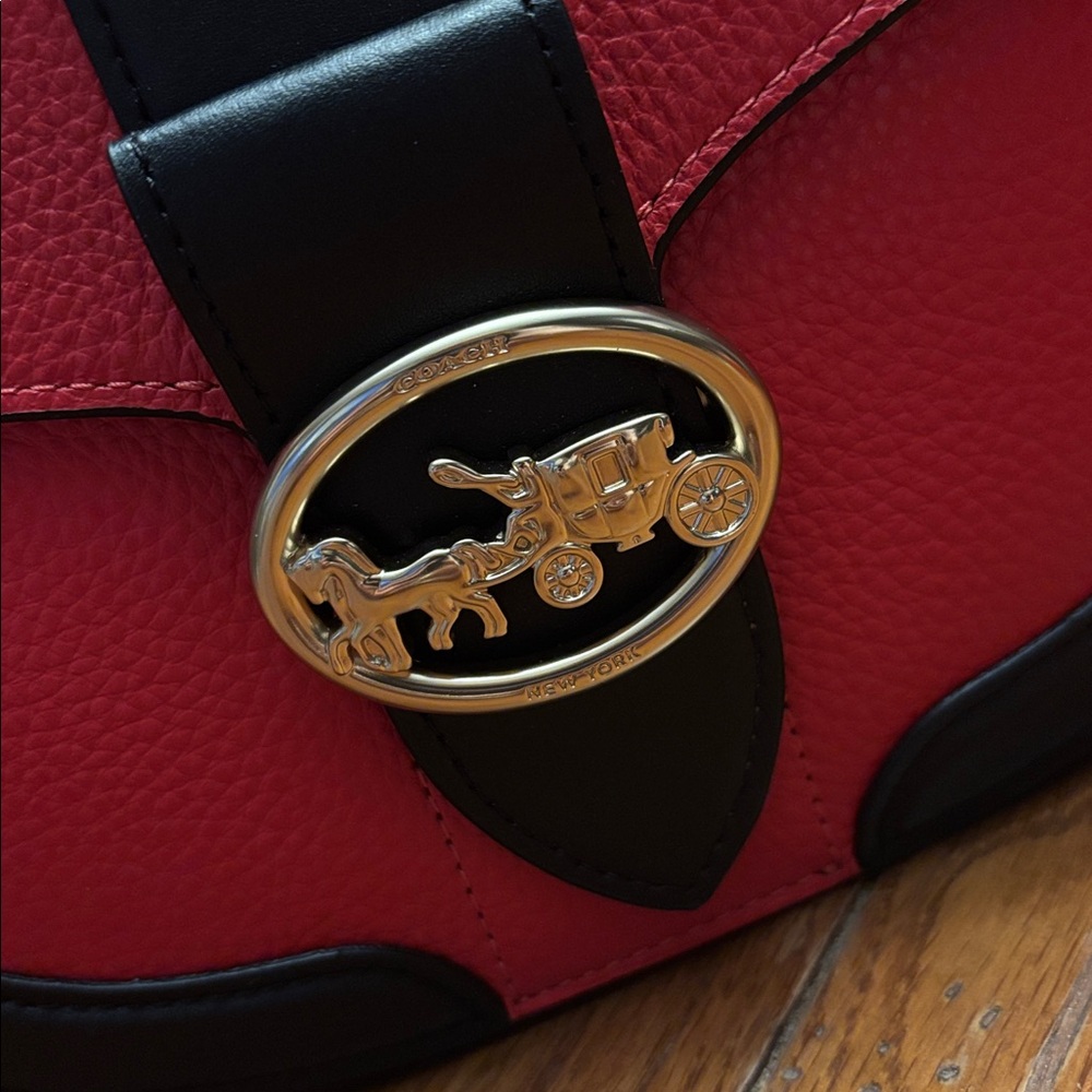 Coach Georgie Saddle Bag in Colorblock - Sport Red/Black EUC - Picture 4 of 10